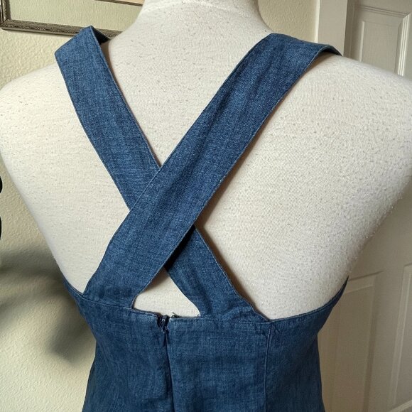 Express Blue 100% Linen Dress Criss Cross Zipper Back Junior Size 9/10 - Picture 3 of 11
